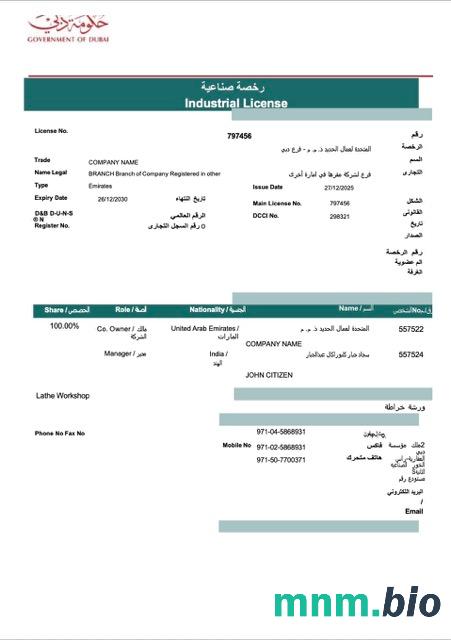 UAE Dubai Industrial license Word i szablon PDF